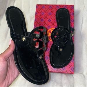 Tory Burch Miller Sandal Black Patent Size 9